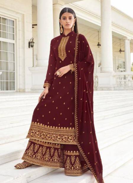 Maroon Colour AASHIRWAD PANKHUDI Festive Wear Real Georgette With Heavy Embroidery Work Salwar Suit Collection 8453